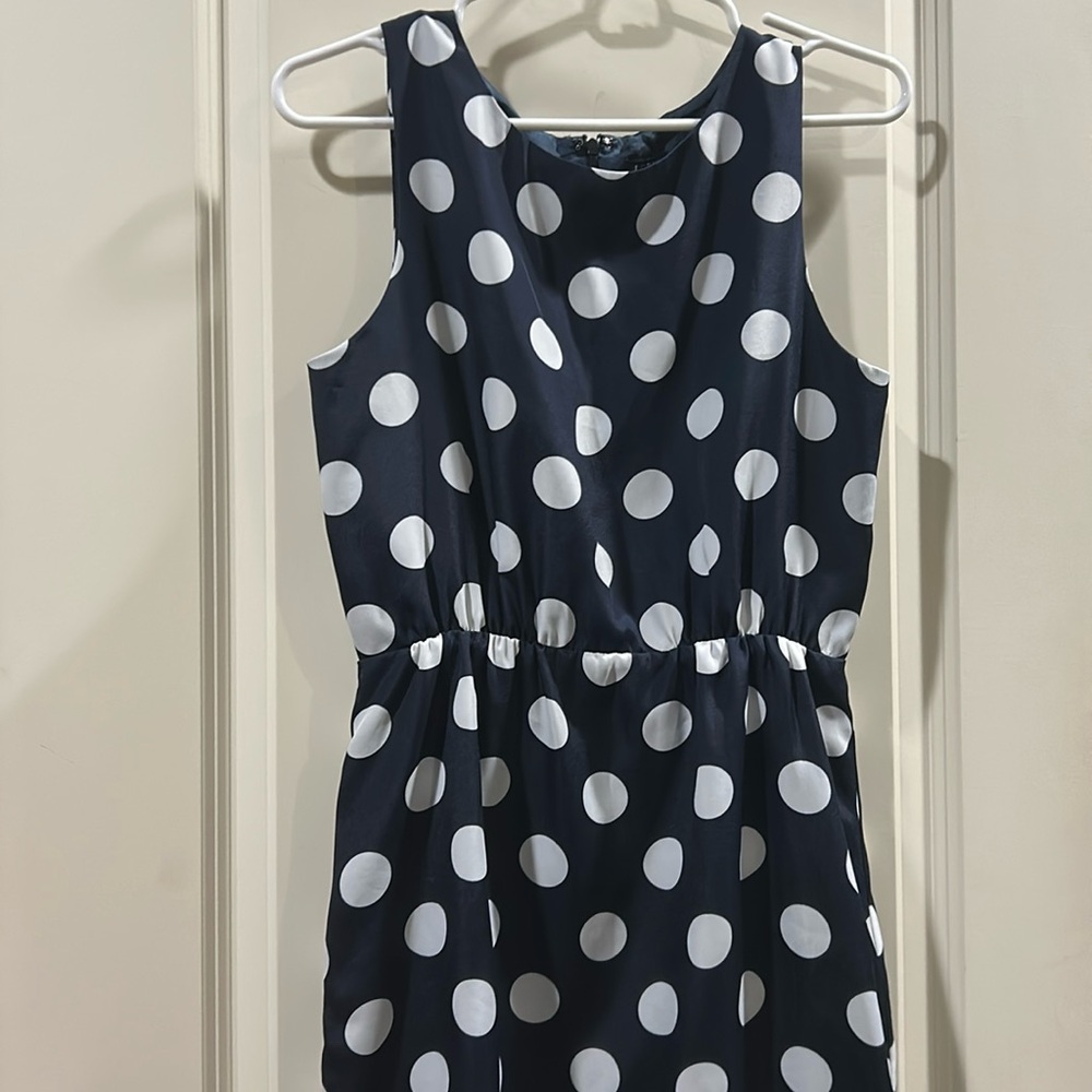 J. Crew sleeveless polka dot midi dress elastic waist lined zip up back size 4